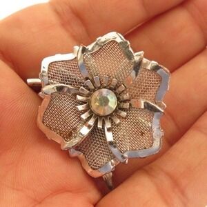 Vintage Silver Flower Rhinestone pin